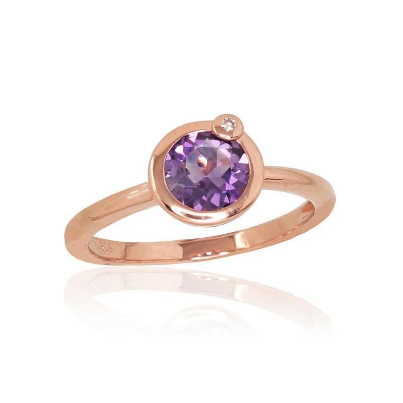 Gold ring, Red Gold 585°, Diamonds, Amethyst