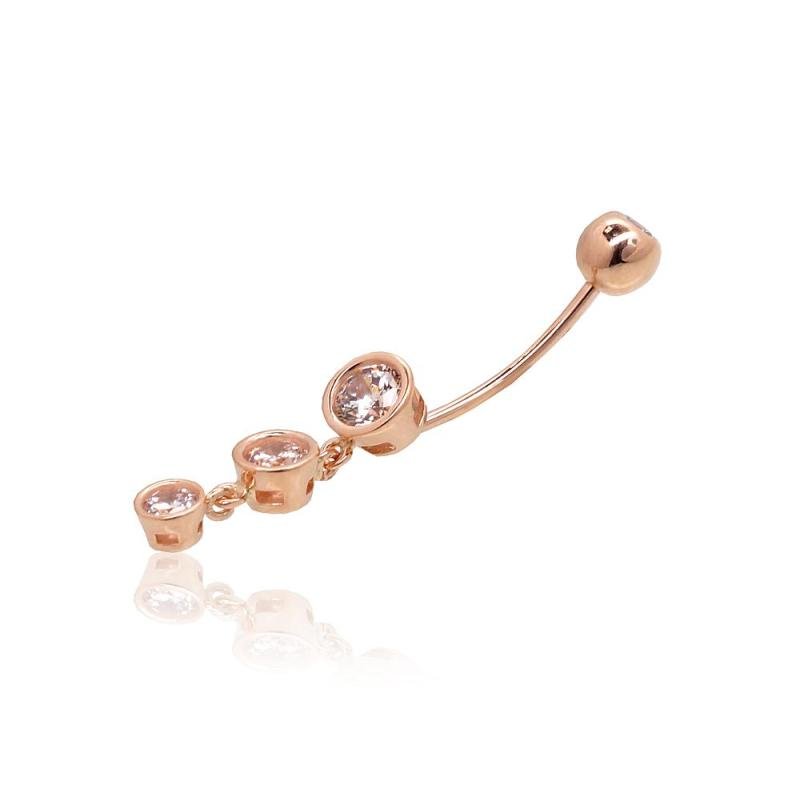 Gold piercing for navel, Red Gold 585°, Zirkons