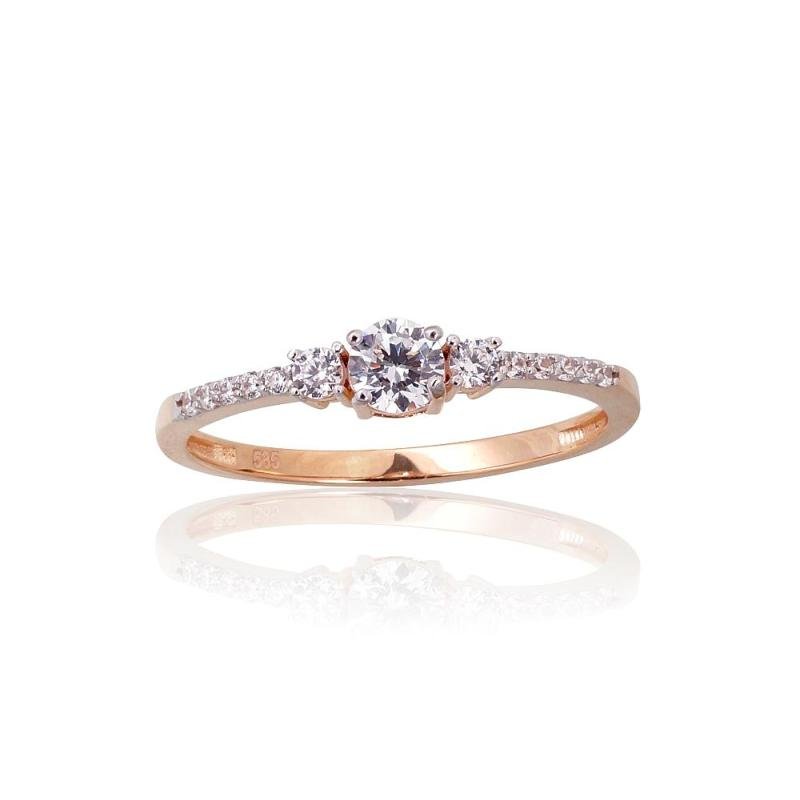 Gold ring, Red Gold 585°, Rhodium (Plating), Zirkons
