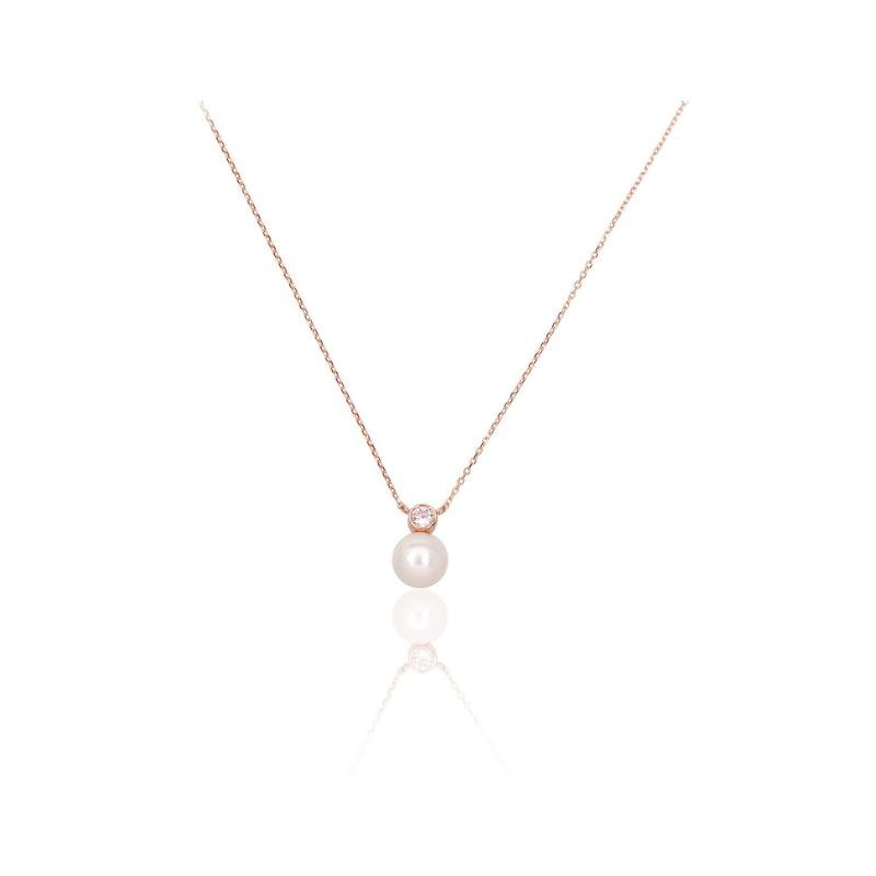 Gold necklace, Red Gold 585°, Zirkons, Fresh-water Pearl