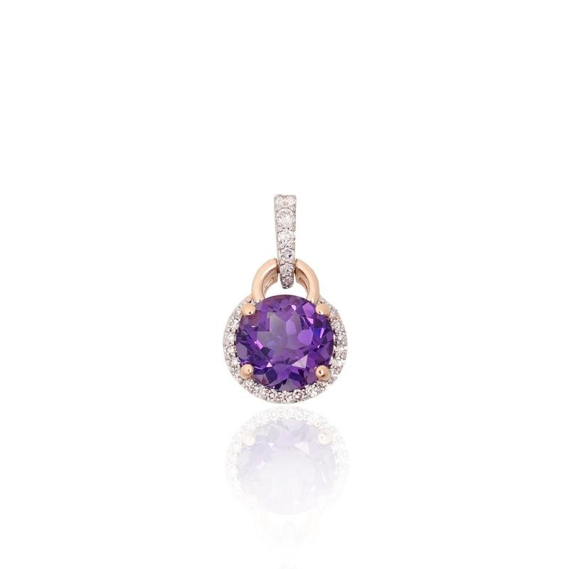 Gold pendant, Red Gold 585°, Rhodium (Plating), Diamonds, Amethyst
