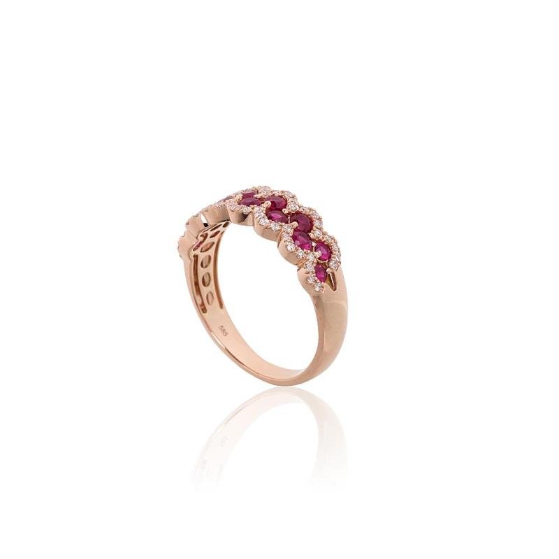 Gold ring, Red Gold 585°, Diamonds, Ruby