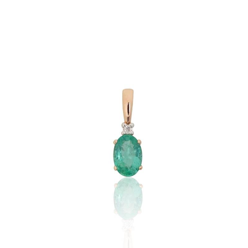 Gold pendant, Red Gold 585°, Rhodium (Plating), Diamonds, Emerald
