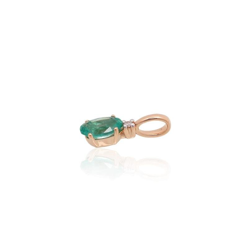 Gold pendant, Red Gold 585°, Rhodium (Plating), Diamonds, Emerald