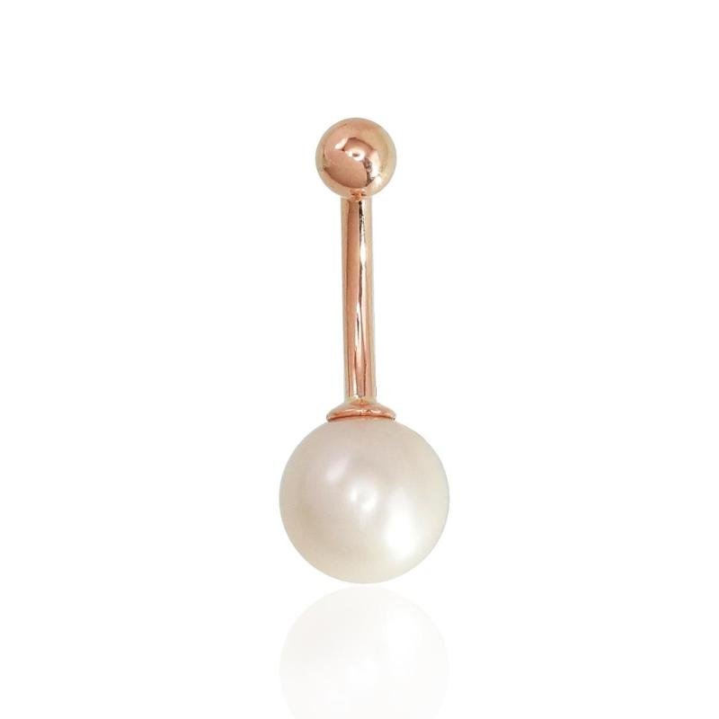 Gold piercing for navel, Red Gold 585°, Fresh-water Pearl