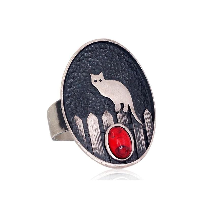 Серебряное кольцо, Серебро 925°, оксид (покрытие), Коралл (Имитация)