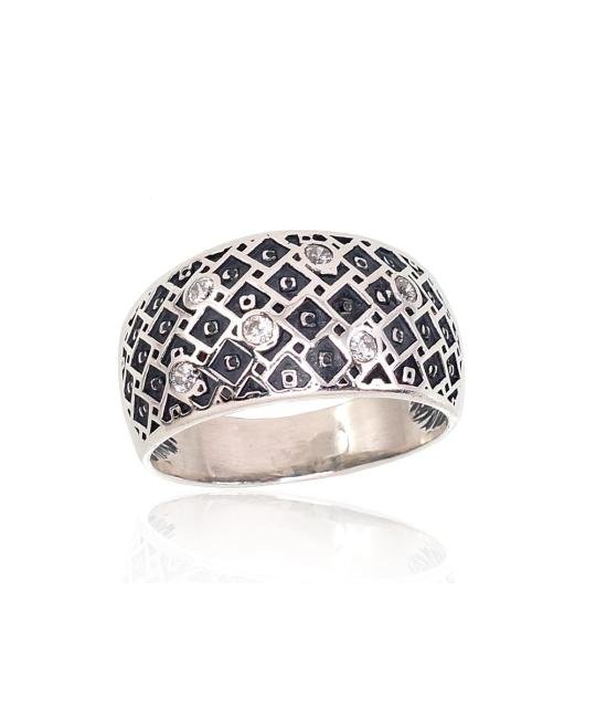 Silver ring, Silver 925°, oxide (Plating), Zirkons