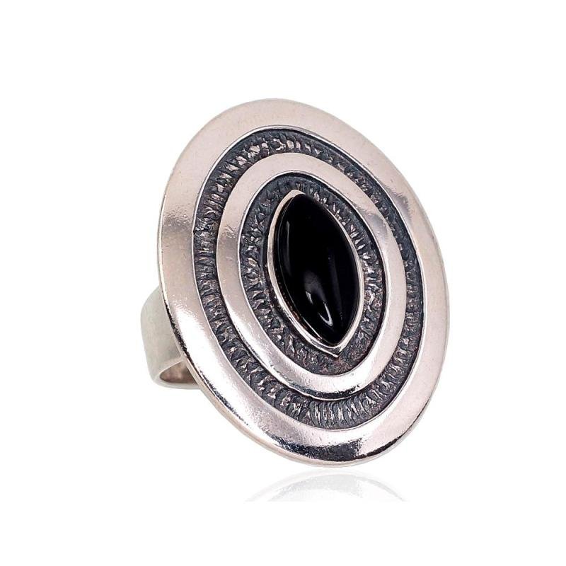 Серебряное кольцо, Серебро 925°, оксид (покрытие), Оникс
