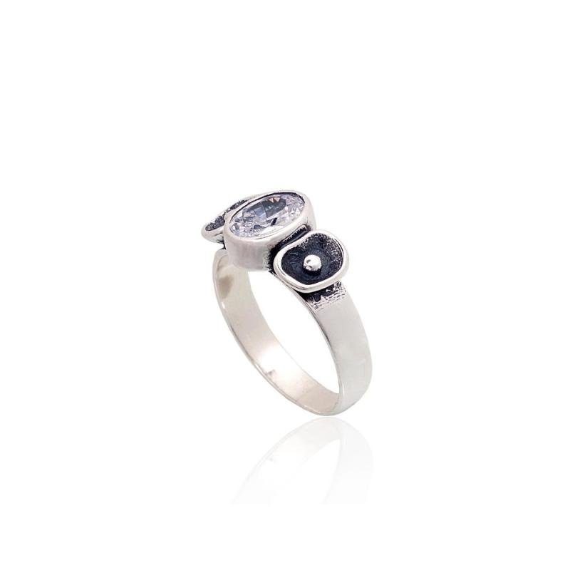 Серебряное кольцо, Серебро 925°, оксид (покрытие), Цирконы