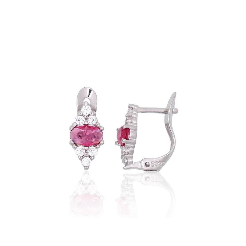 Silver earrings with 'english' lock, Silver 925°, Rhodium (Plating), Zirkons