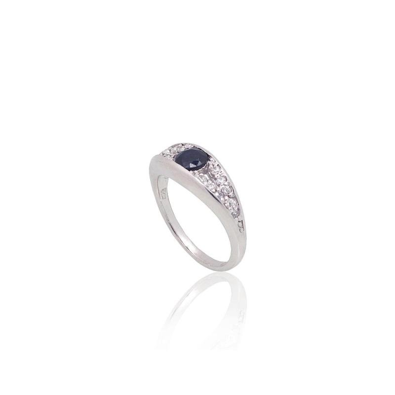 Silver ring, Silver 925°, Rhodium (Plating), Zirkons, Sapphire