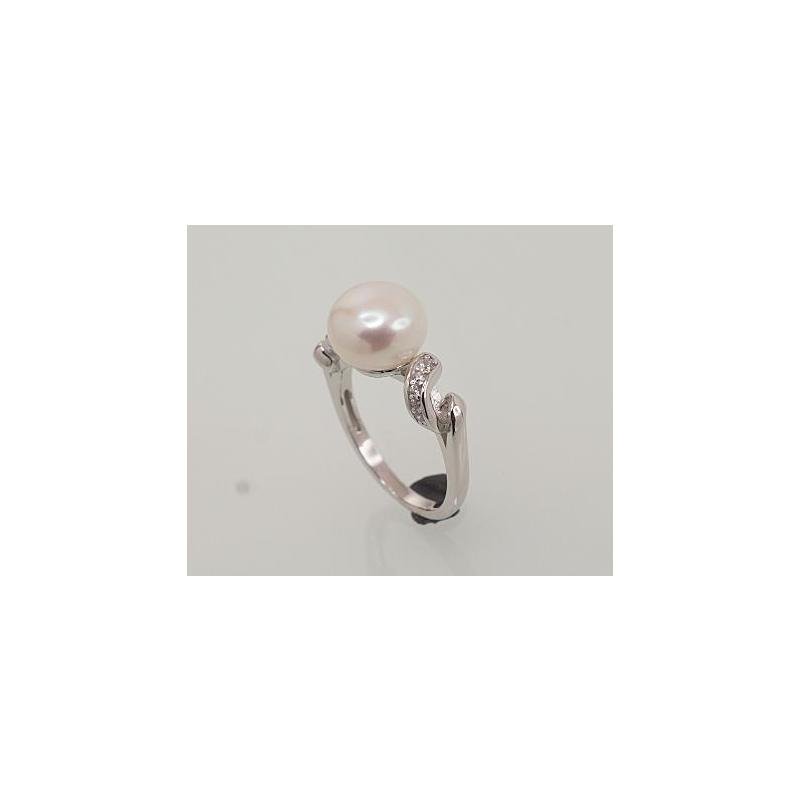 Серебряное кольцо, Серебро 925°, родий (покрытие), Цирконы, Жемчуг