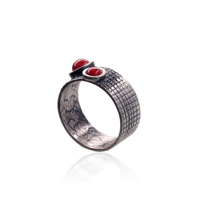 Серебряное кольцо, Серебро 925°, оксид (покрытие), Коралл (Имитация)