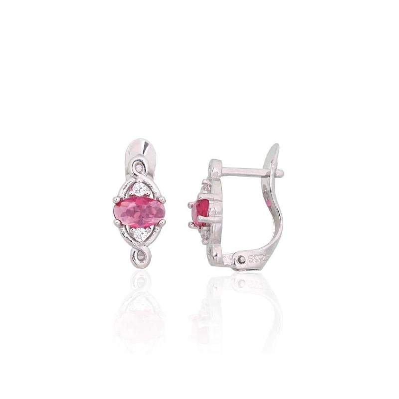 Silver earrings with 'english' lock, Silver 925°, Rhodium (Plating), Zirkons