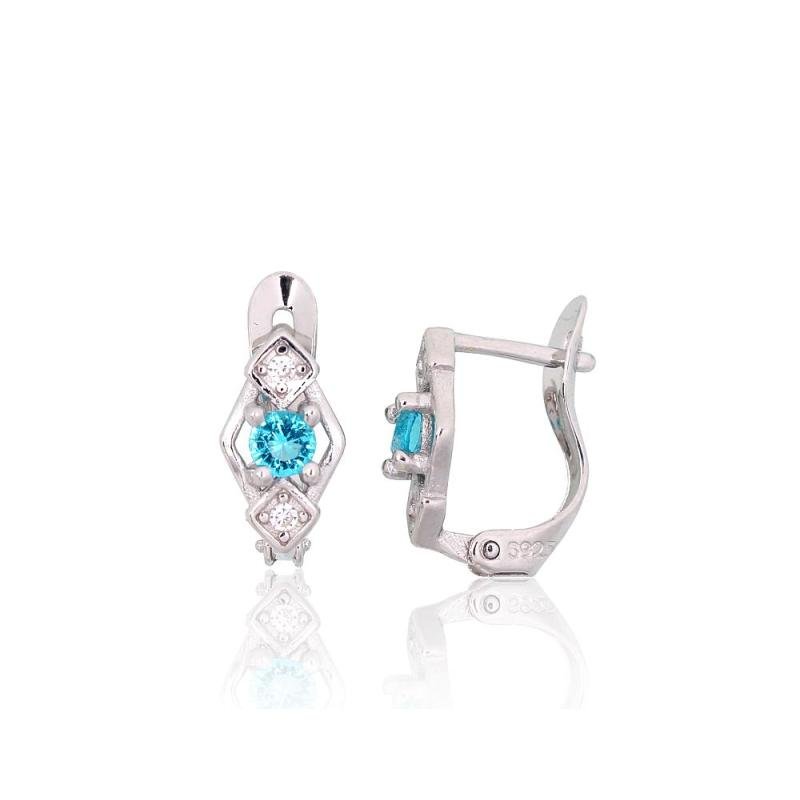 Silver earrings with 'english' lock, Silver 925°, Rhodium (Plating), Zirkons