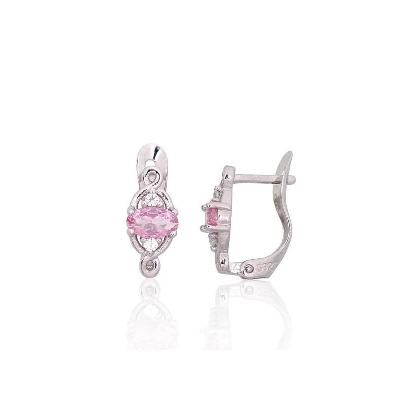 Silver earrings with 'english' lock, Silver 925°, Rhodium (Plating), Zirkons