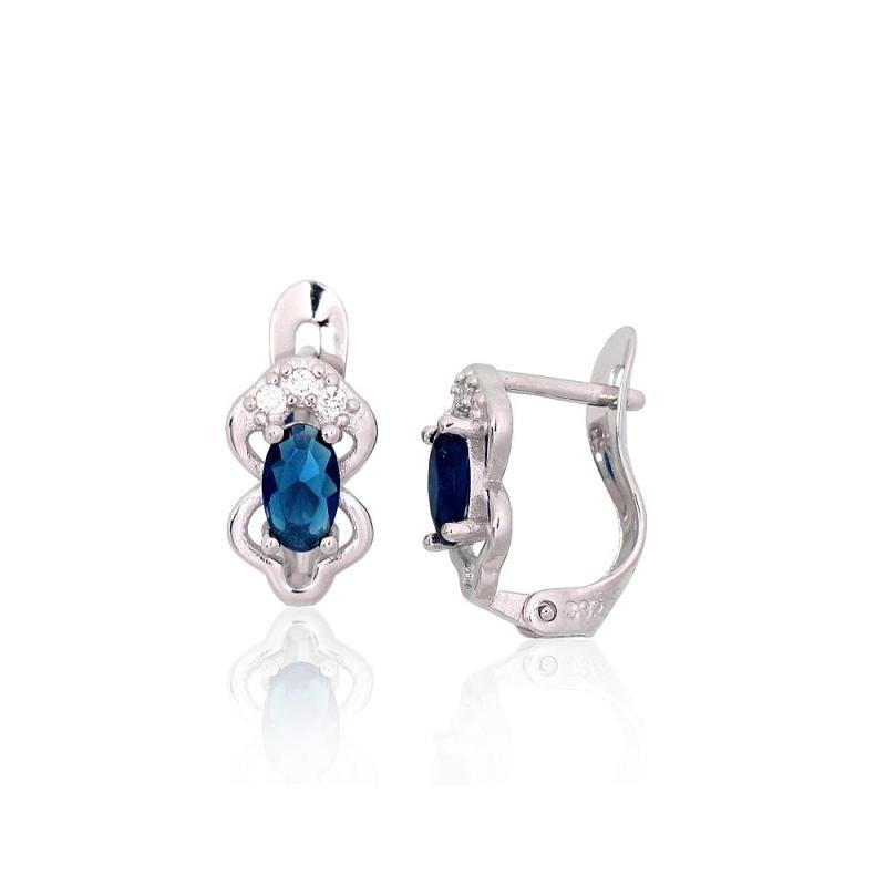 Серебряные серьги на английском замке, Серебро 925°, родий (покрытие), Цирконы