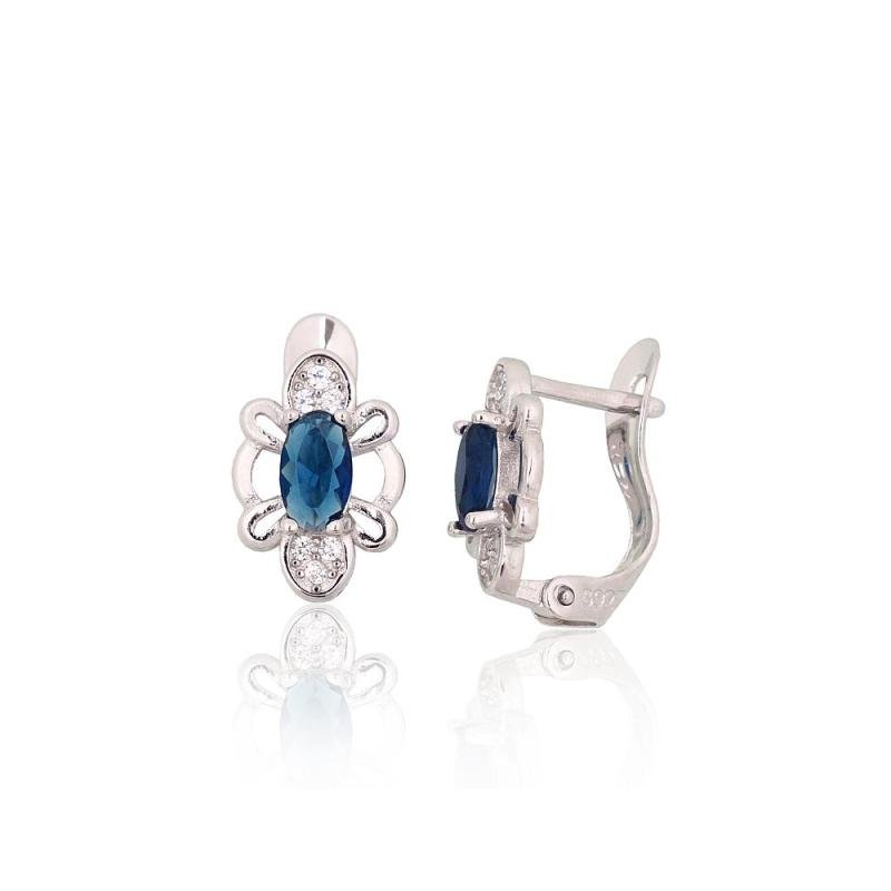 Silver earrings with 'english' lock, Silver 925°, Rhodium (Plating), Zirkons