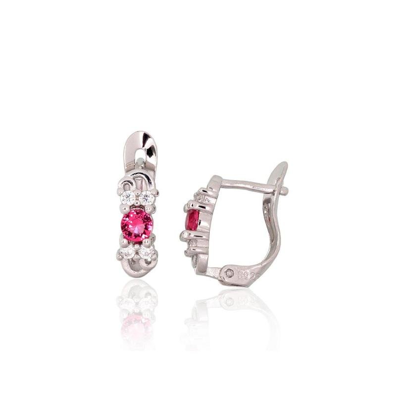 Silver earrings with 'english' lock, Silver 925°, Rhodium (Plating), Zirkons