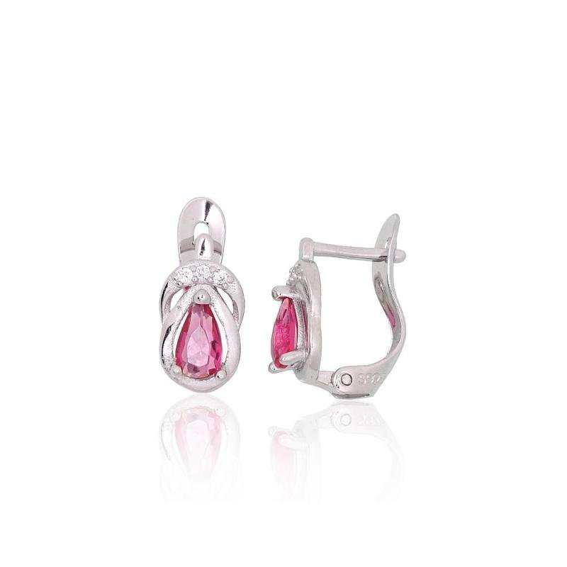 Silver earrings with 'english' lock, Silver 925°, Rhodium (Plating), Zirkons