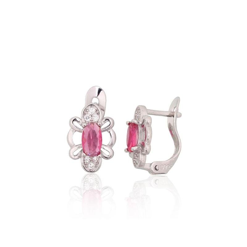 Silver earrings with 'english' lock, Silver 925°, Rhodium (Plating), Zirkons
