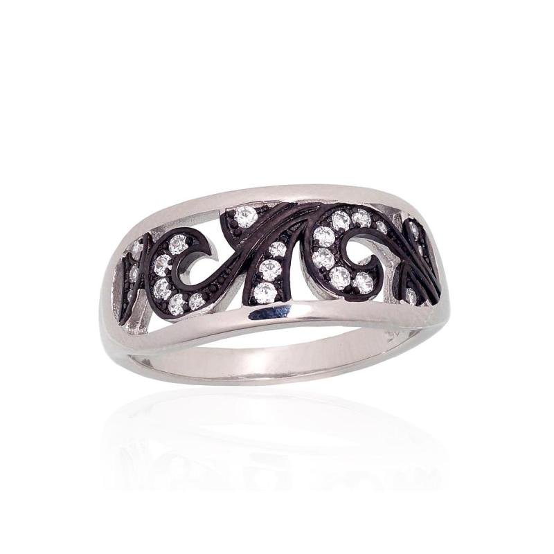 Silver ring, Silver 925°, Rhodium (Plating), Zirkons