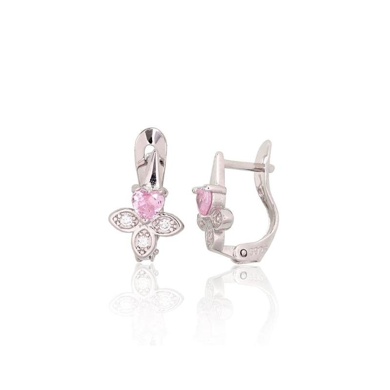 Silver earrings with 'english' lock, Silver 925°, Rhodium (Plating), Zirkons