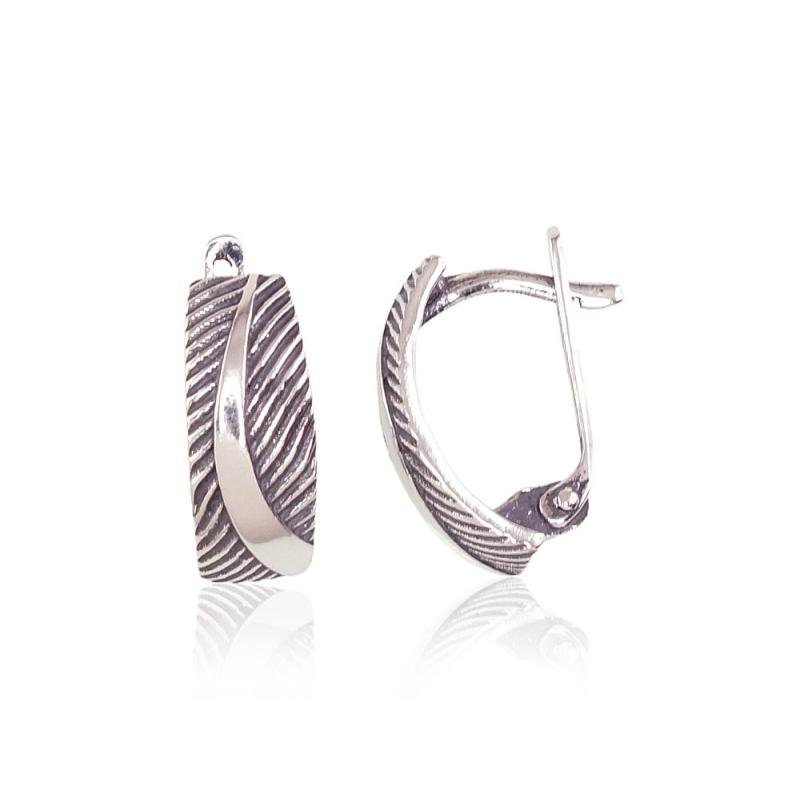 Silver earrings with 'english' lock, Silver 925°, oxide (Plating)