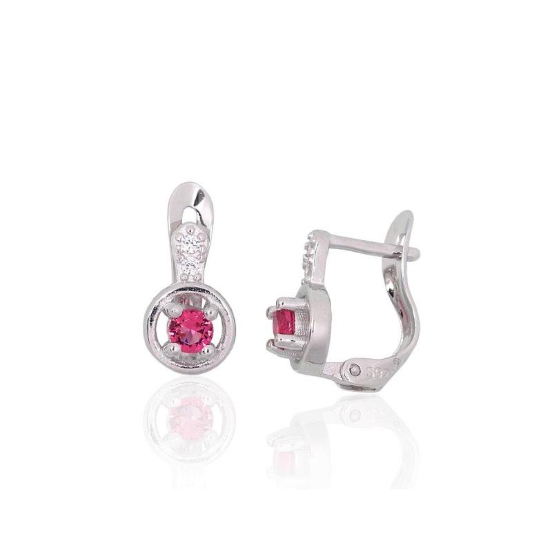 Silver earrings with 'english' lock, Silver 925°, Rhodium (Plating), Zirkons