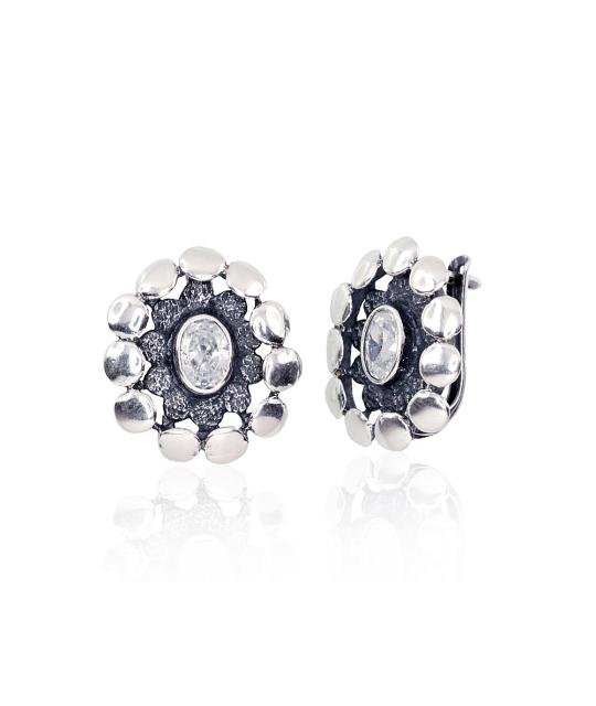 Silver earrings with 'english' lock, Silver 925°, oxide (Plating), Zirkons