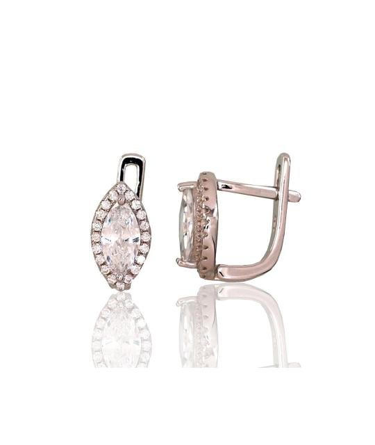 Silver earrings with 'english' lock, Silver 925°, Rhodium (Plating), Zirkons