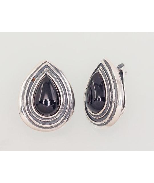 Silver earrings with 'english' lock, Silver 925°, oxide (Plating), Onix