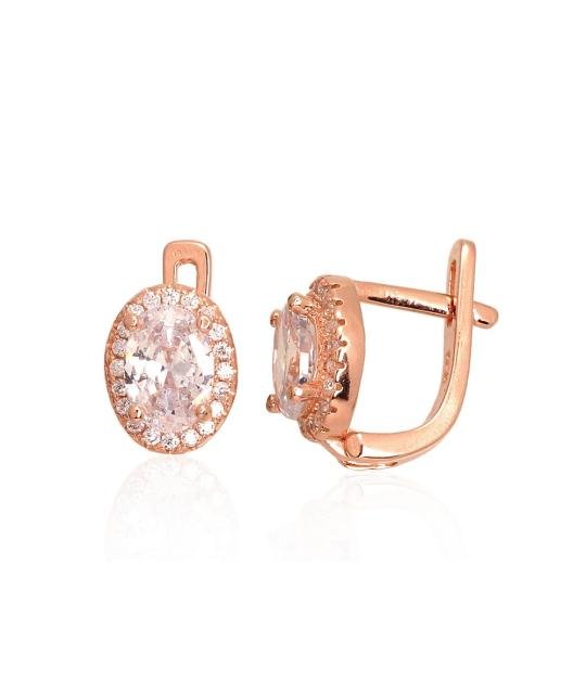 Silver earrings with 'english' lock, Silver 925°, red gold (Plating), Zirkons