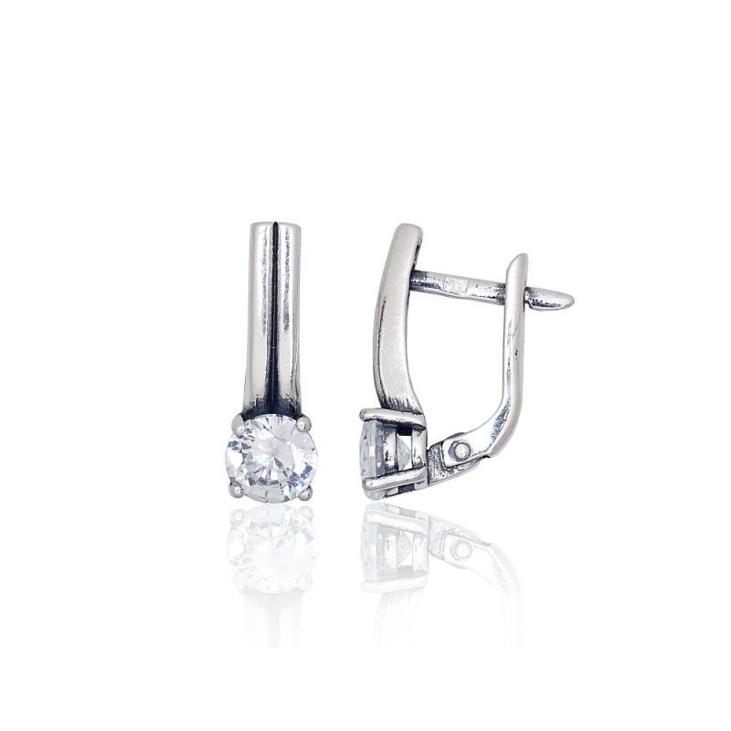 Silver earrings with 'english' lock, Silver 925°, oxide (Plating), Zirkons
