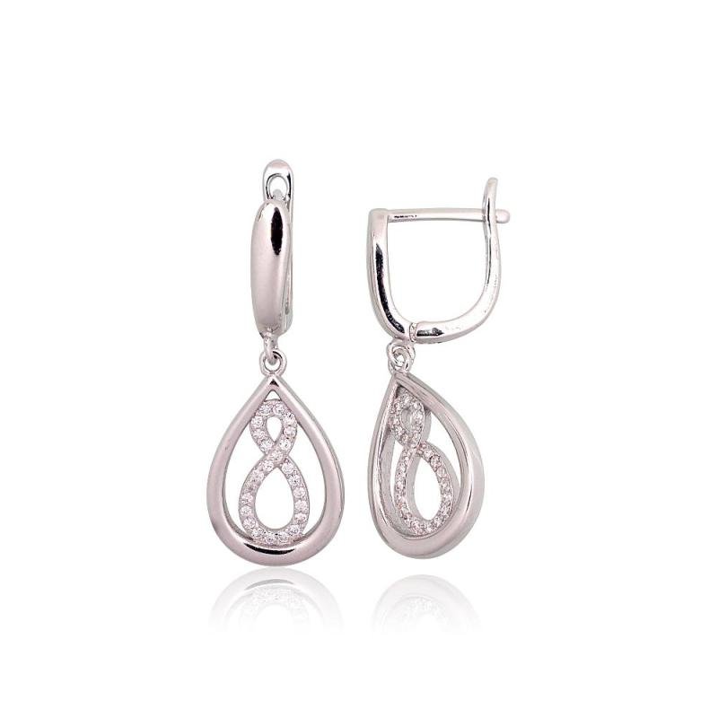 Silver earrings with 'english' lock, Silver 925°, Rhodium (Plating), Zirkons
