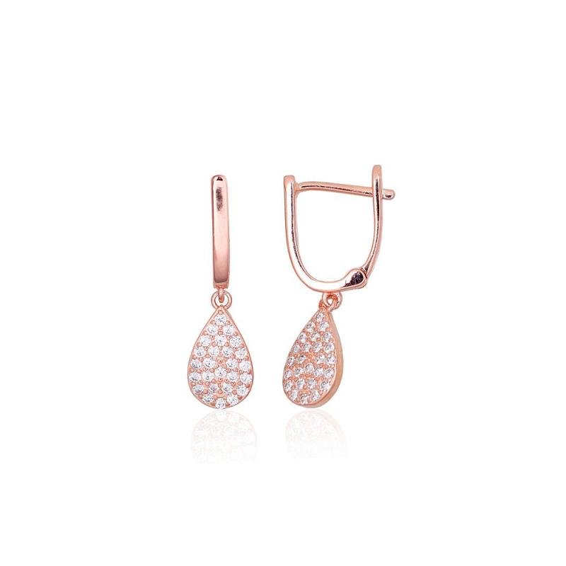 Серебряные серьги на английском замке, Серебро 925°, красное золото (покрытие), Цирконы