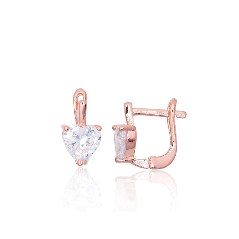 Silver earrings with 'english' lock, Silver 925°, red gold (Plating), Zirkons