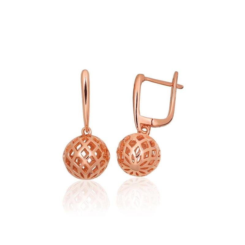 Silver earrings with 'english' lock, Silver 925°, red gold (Plating)