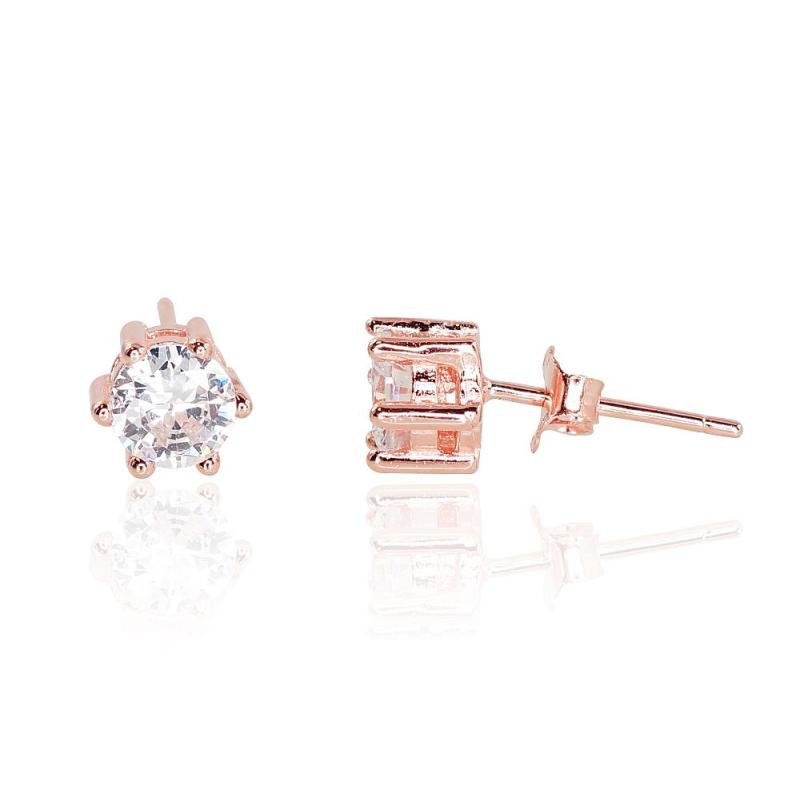 Silver stud earrings, Silver 925°, red gold (Plating), Zirkons