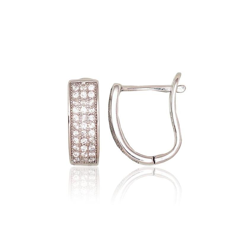 Silver earrings with 'english' lock, Silver 925°, Rhodium (Plating), Zirkons