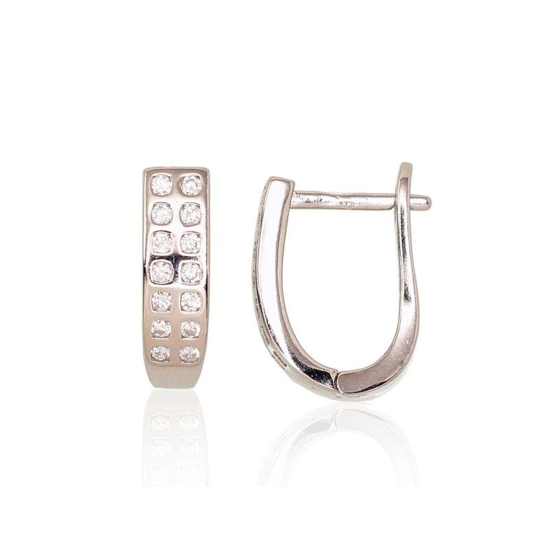 Silver earrings with 'english' lock, Silver 925°, Rhodium (Plating), Zirkons