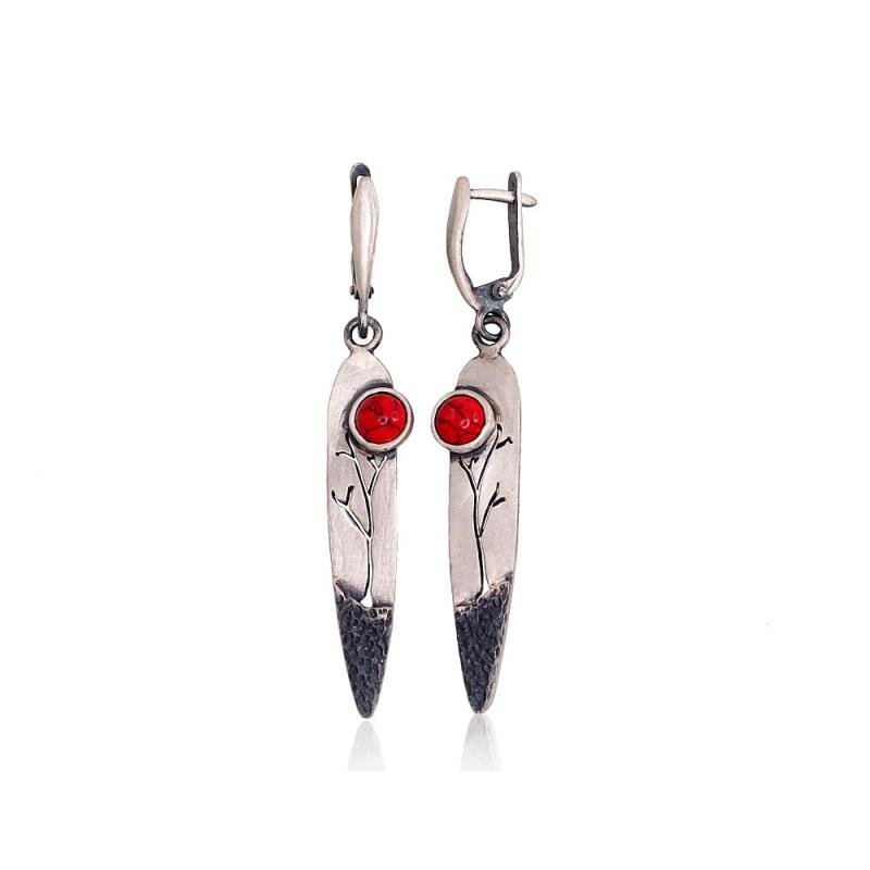 Silver earrings, Silver 925°, oxide (Plating), Coral (Imitation)