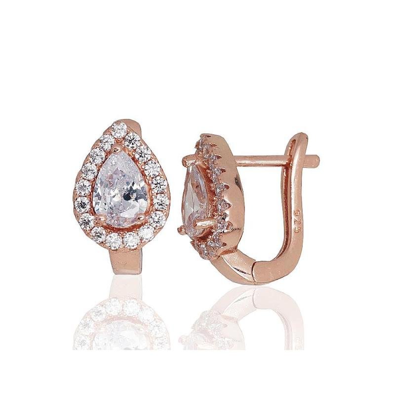Серебряные серьги на английском замке, Серебро 925°, красное золото (покрытие), Цирконы
