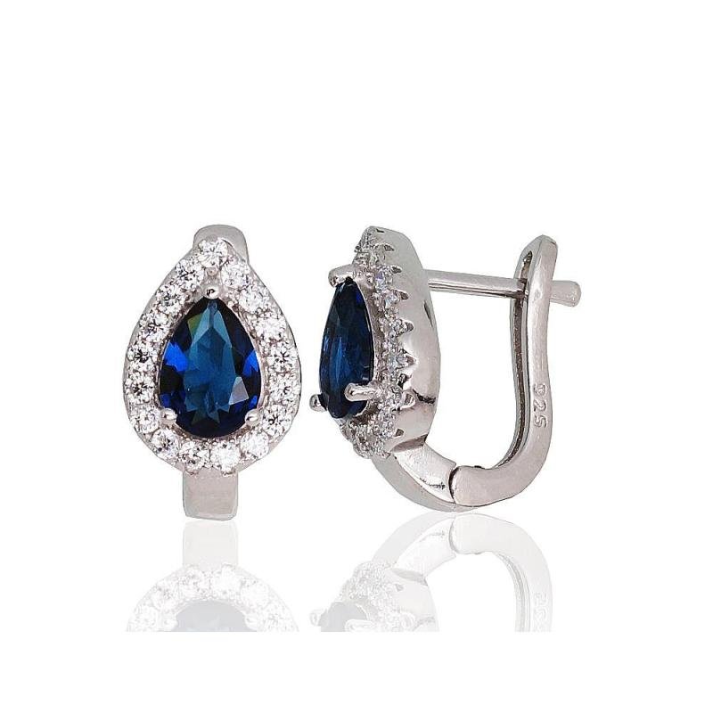 Серебряные серьги на английском замке, Серебро 925°, родий (покрытие), Цирконы