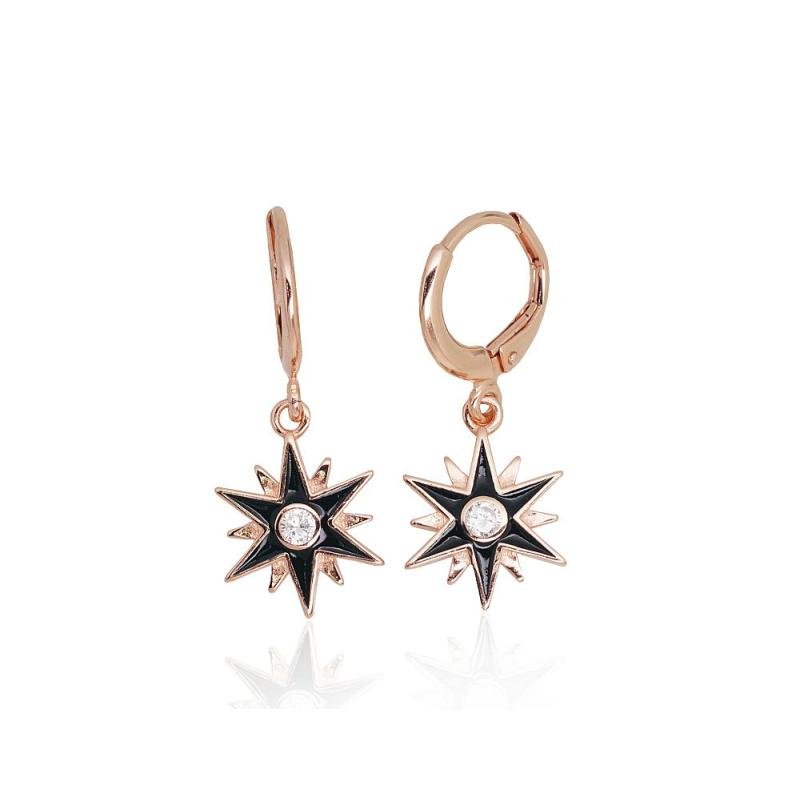 Silver earrings with 'english' lock, Silver 925°, red gold (Plating), Zirkons, Jewelery enamel