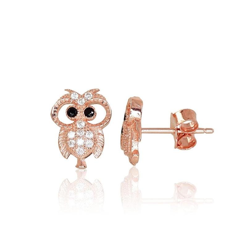 Silver stud earrings, Silver 925°, red gold (Plating), Zirkons