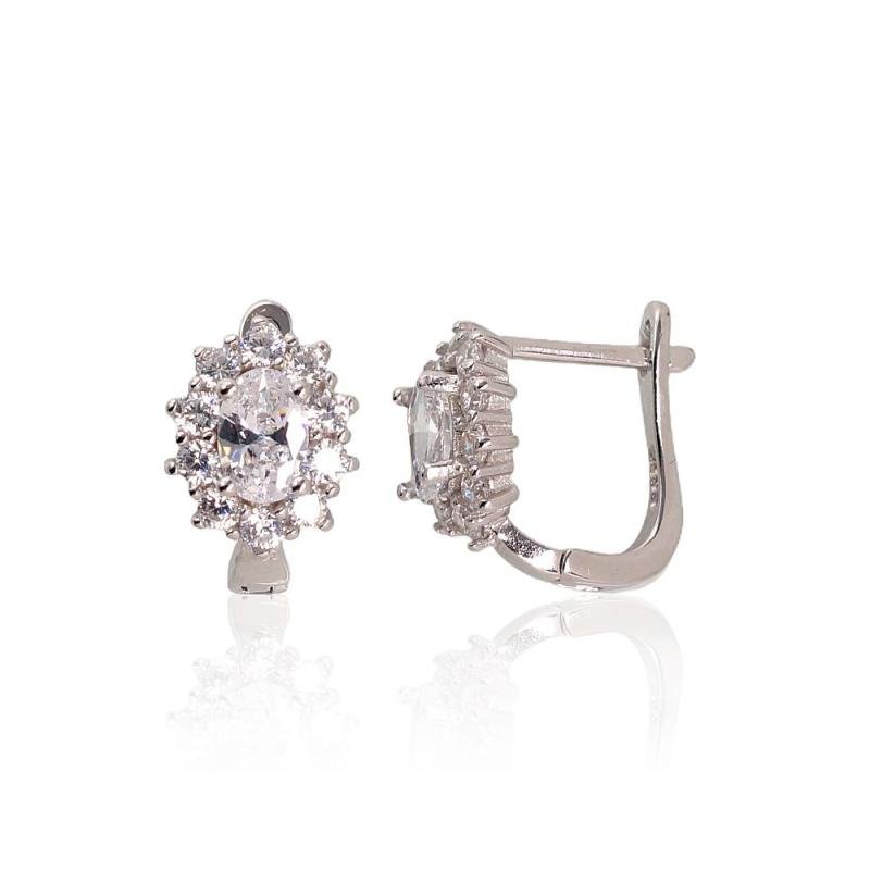 Silver earrings with 'english' lock, Silver 925°, Rhodium (Plating), Zirkons