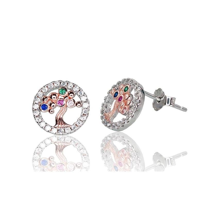 Silver stud earrings, Silver 925°, red gold (Plating)/, Rhodium (Plating), Zirkons