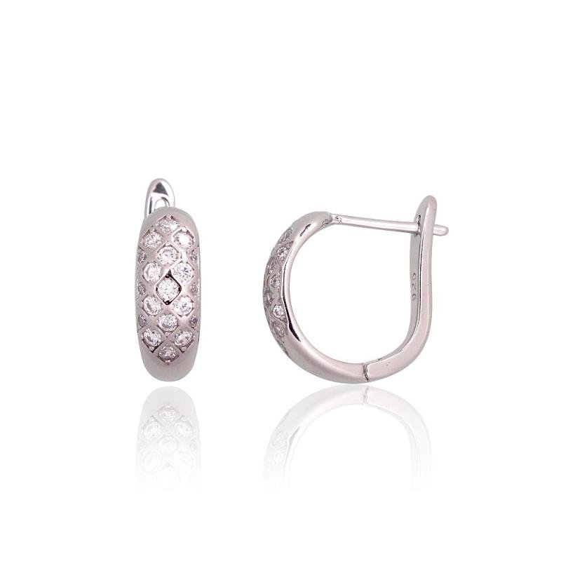 Silver earrings with 'english' lock, Silver 925°, Rhodium (Plating), Zirkons