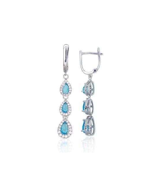 Silver earrings with 'english' lock, Silver 925°, Rhodium (Plating), Zirkons